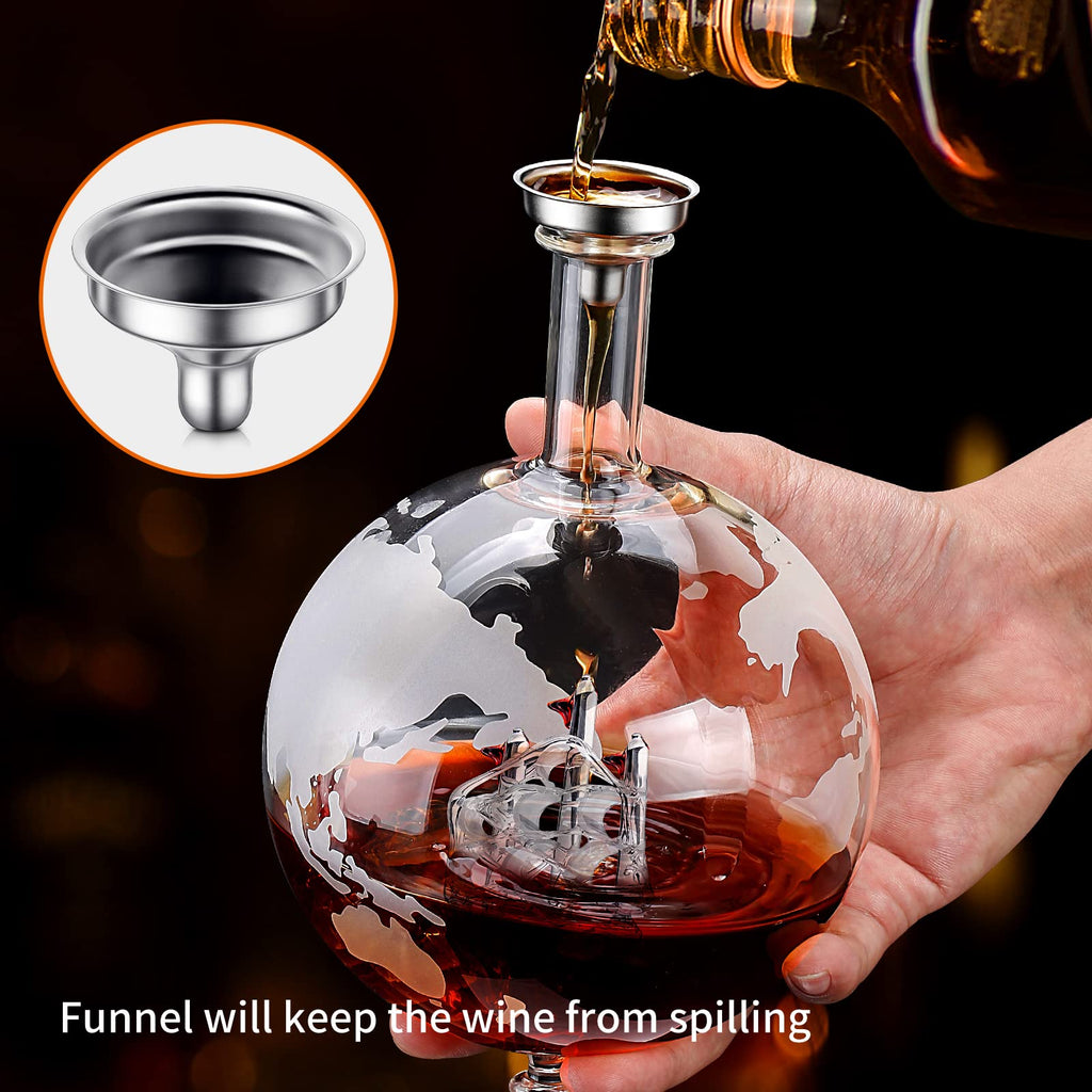 Jolof Store Globe Whiskey Decanter Set with 3 Glasses and 6 Stones