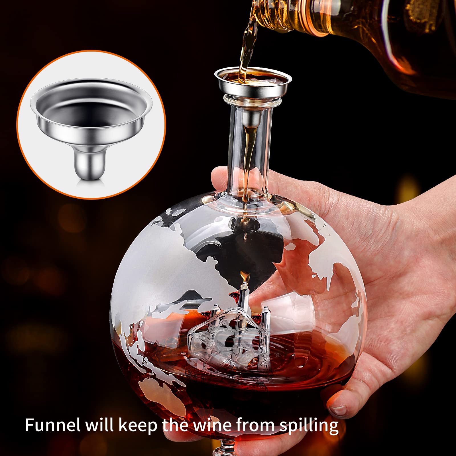 Jolof Store Globe Whiskey Decanter Set with 3 Glasses and 6 Stones