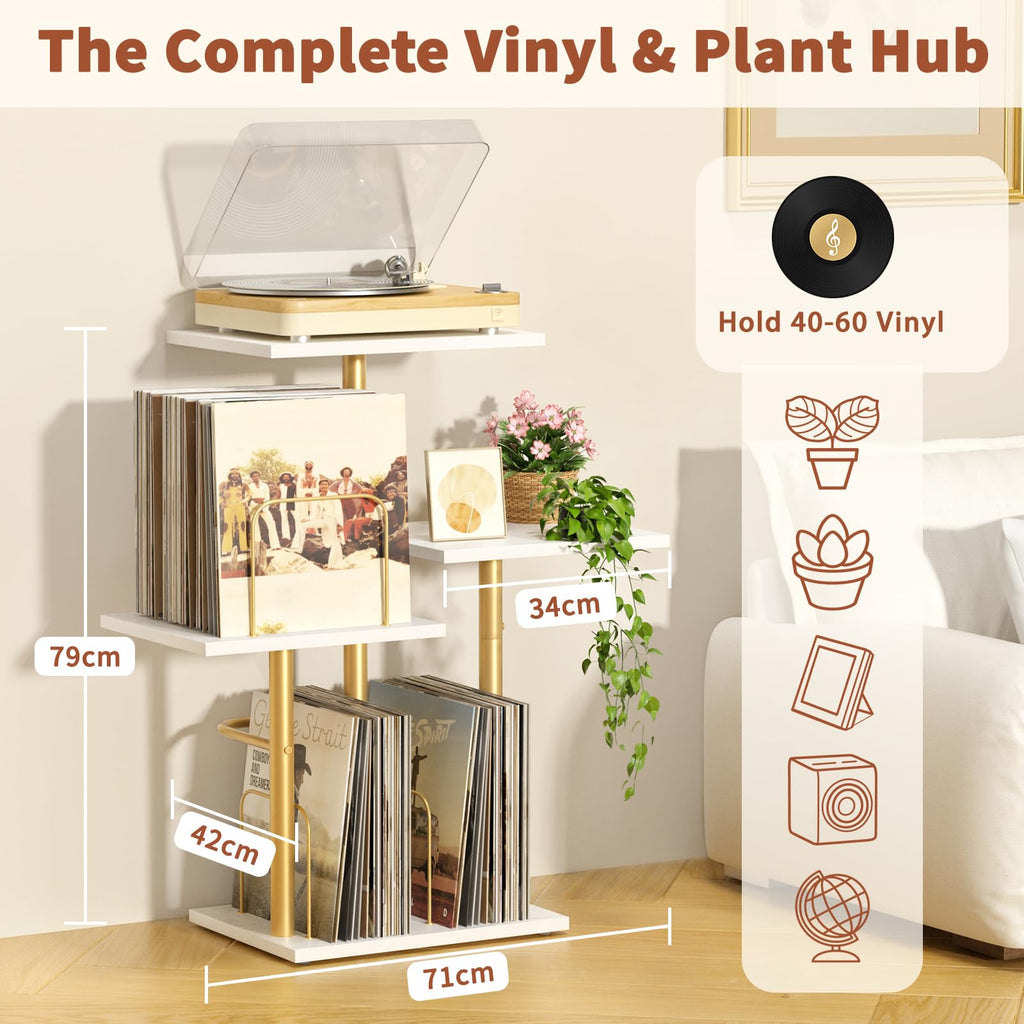 Bikoney Botanical Record Player Stand with LP Vinyl Display Shelf - Gold - image 3
