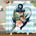 Loussiesd Anchor & Floral Shower Curtain | Polyester Bath Decor with Hooks