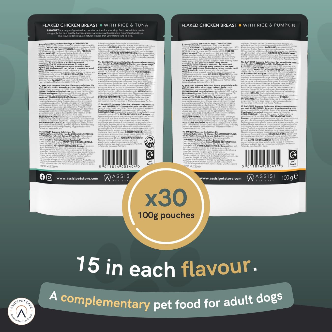 HiLife Banquet Natural Wet Dog Food – Chicken, Tuna & Pumpkin (30 x 100g)