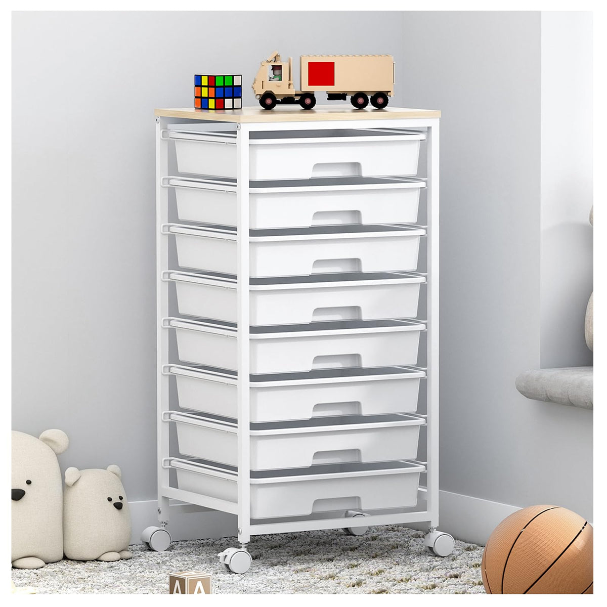 SYKIARIOL 8-Drawer Storage Trolley Rolling Cart with Lockable Wheels, White - image 1