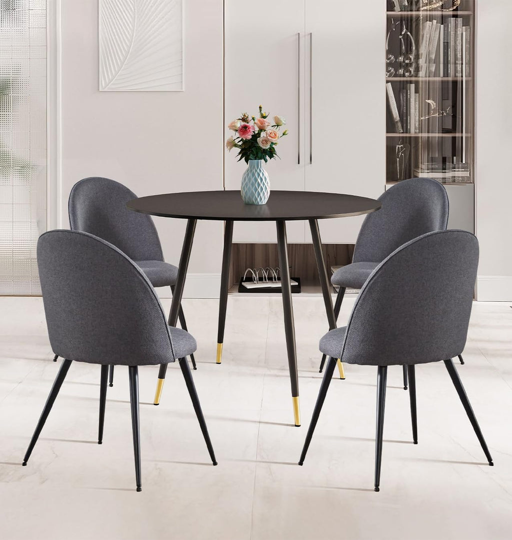 Hallowood Furniture Finley Round Kitchen Table and Chairs Set 4, Black/Grey