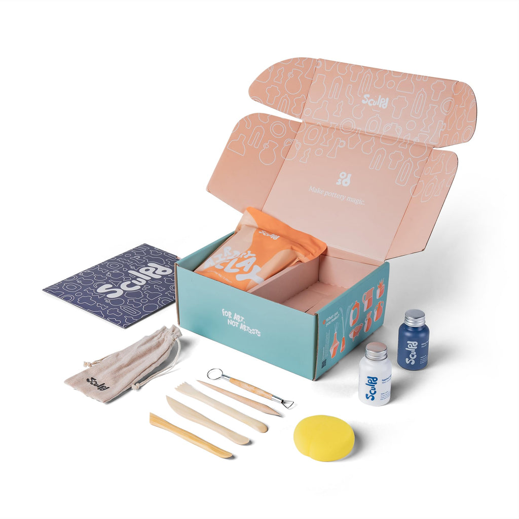 Sculpd Pottery Starter Kit | Air Dry Clay Set for 2 with Tools & Varnish