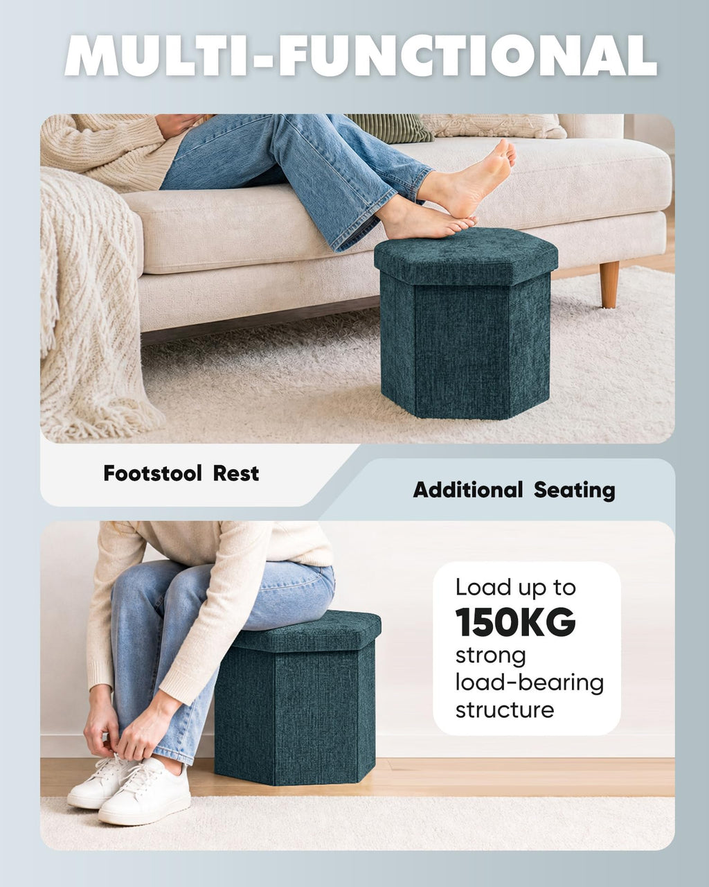 Bonlife Folding Storage Ottoman Hexagonal, Footrest with Toy Ches Box, 43cm - image 4