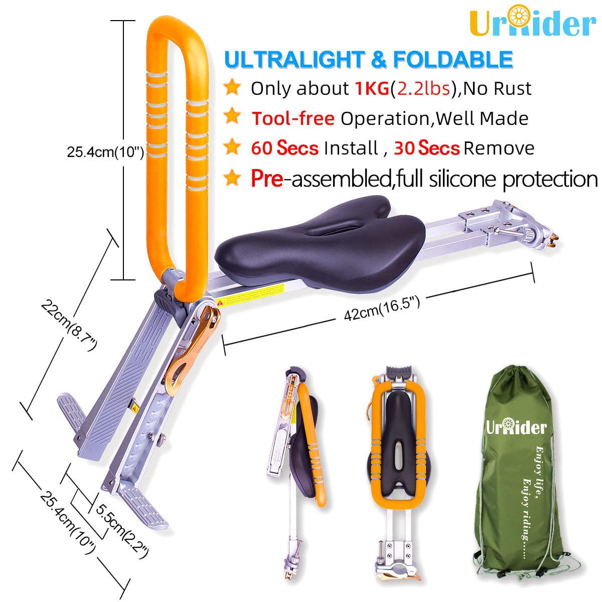 UrRider Front Mount Child Bike Seat – Portable Quick-Release Toddler Seat