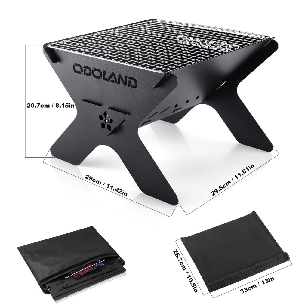 Odoland 2-in-1 Portable Camping Fire Pit | Foldable Wood Burning BBQ Grill