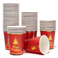 PARTY GO 60PCS Christmas Paper Cups | 9oz Disposable Red Tree Pattern