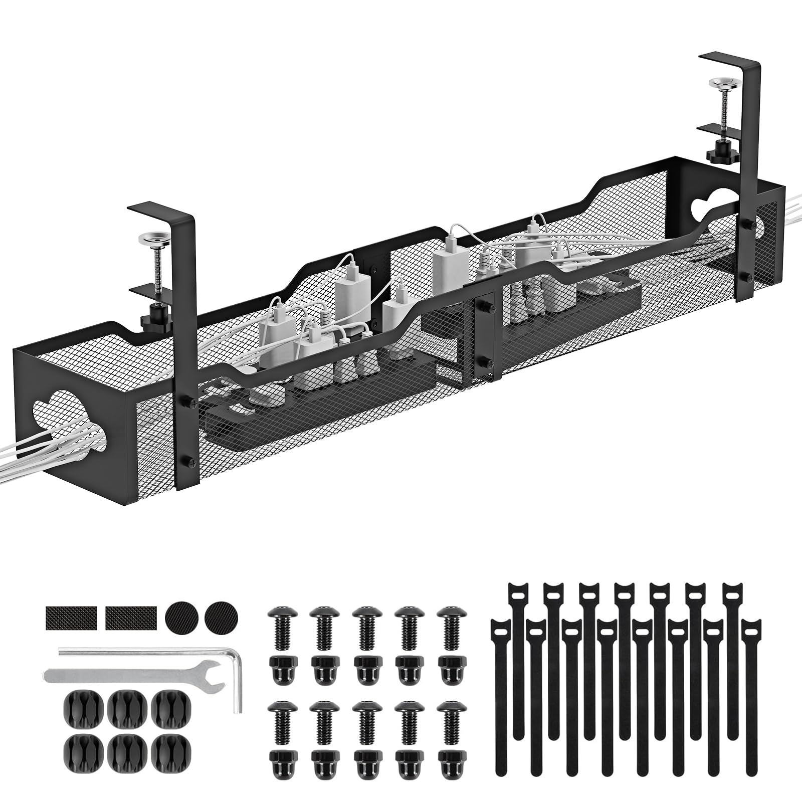 Jolof Store Under Desk Cable Management Tray – No Drill Mesh Wire Organizer