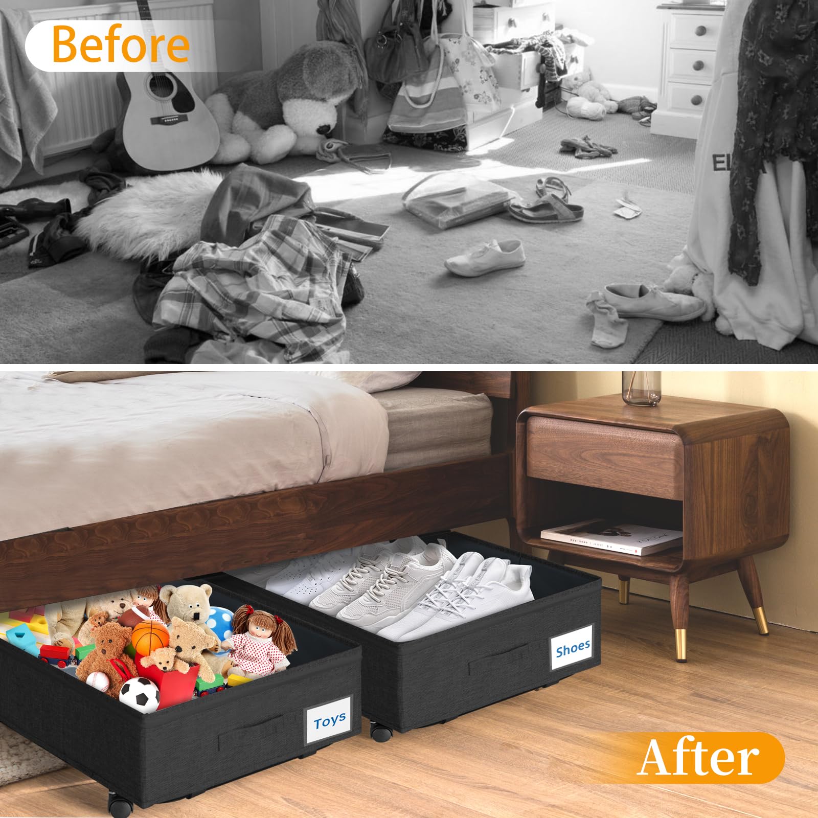 JUPELI Under Bed Storage with Wheels | Metal Support Rolling Organizer