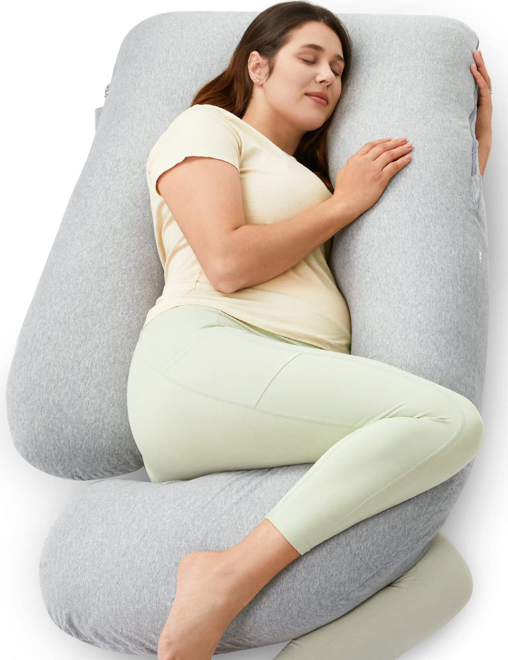 Momcozy 57-Inch U-Shaped Pregnancy Pillow | Full Body Support - Hatha Grey