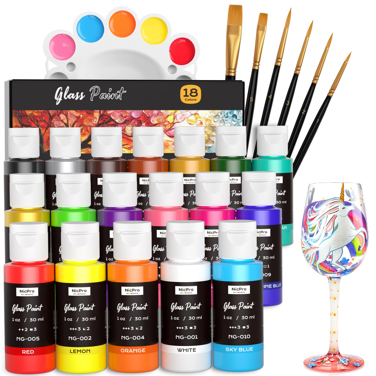 Nicpro 18 Color Stained Glass Paint Set | Waterproof Acrylic Enamel Kit