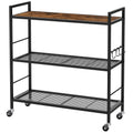 3-Tier kitchen trolley,Brown Wood Top,80W×30Dcm,4 Hooks, Adjustable Shelves - image 1