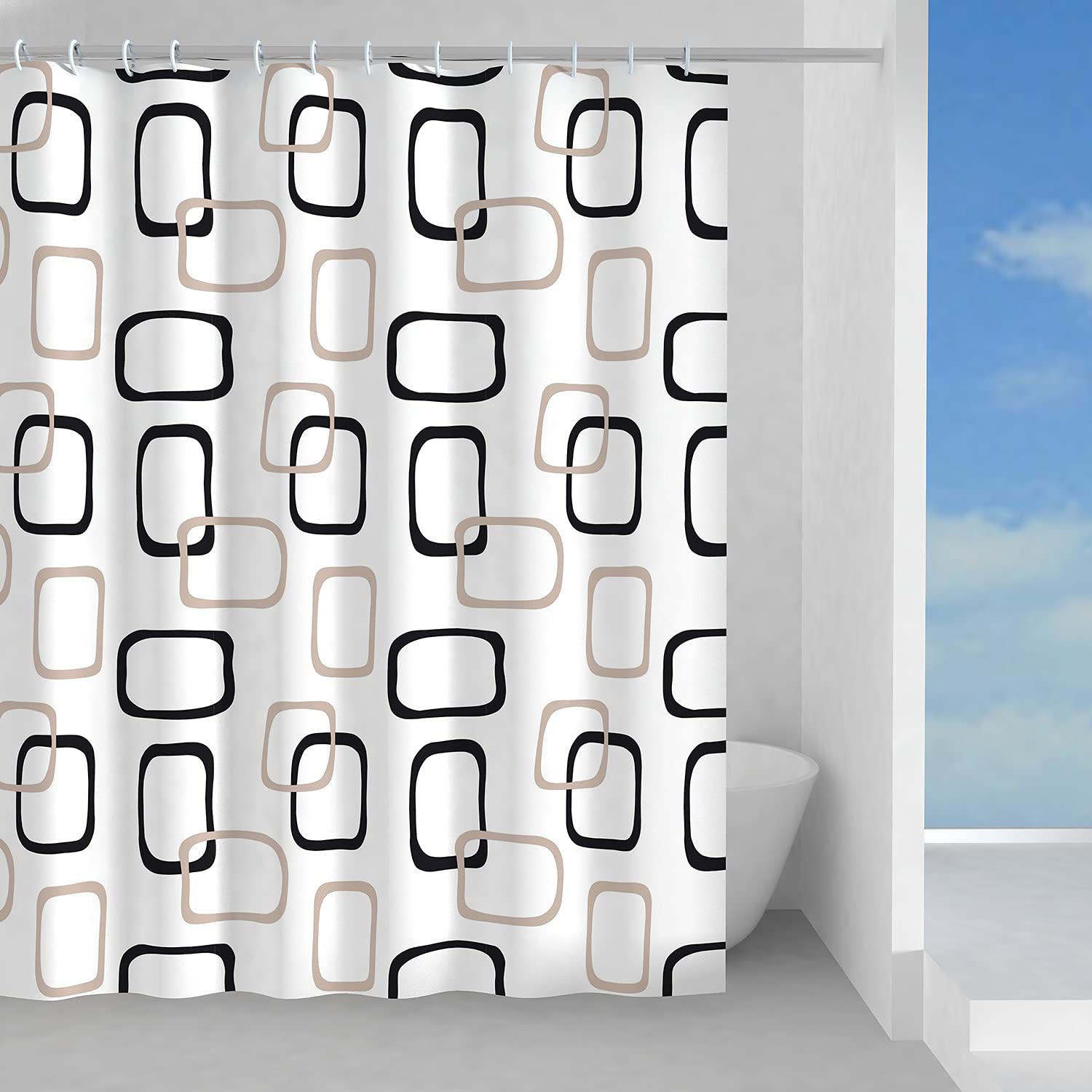 Gedy G-Piper Waterproof Fabric Shower Curtain - Beige & Black - 180x200cm