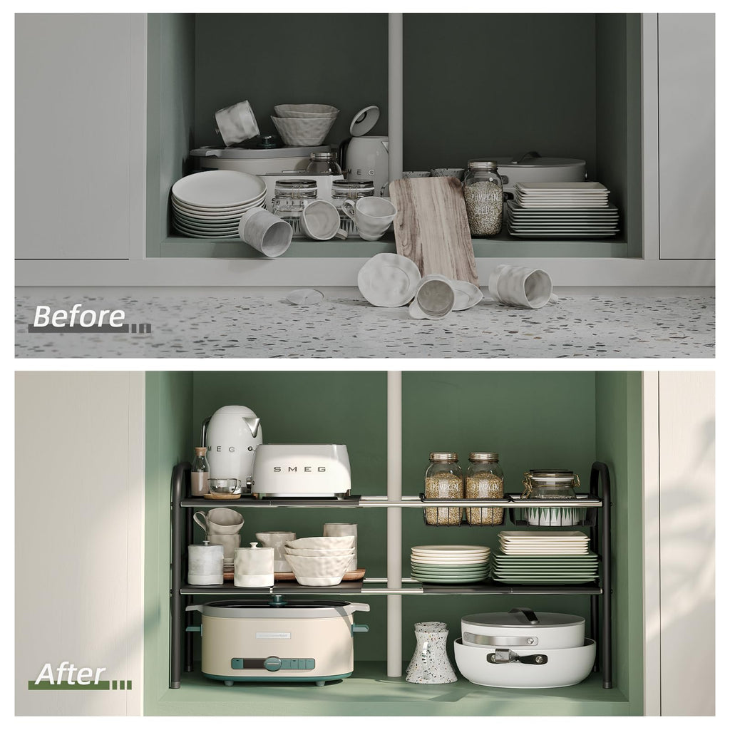 NETEL 2-Tier Under Sink Storage Organiser | Adjustable Stainless Steel