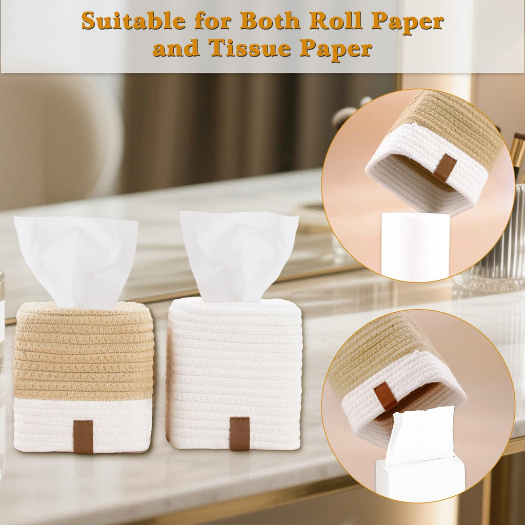 SHILIPAIJC 2pcs Cotton Tissue Box Holder, Square Tissue Box Cover - image 4