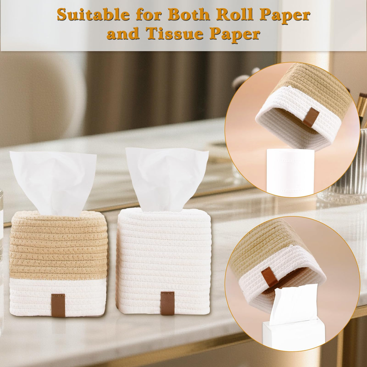 SHILIPAIJC 2pcs Cotton Tissue Box Holder, Square Tissue Box Cover - image 4