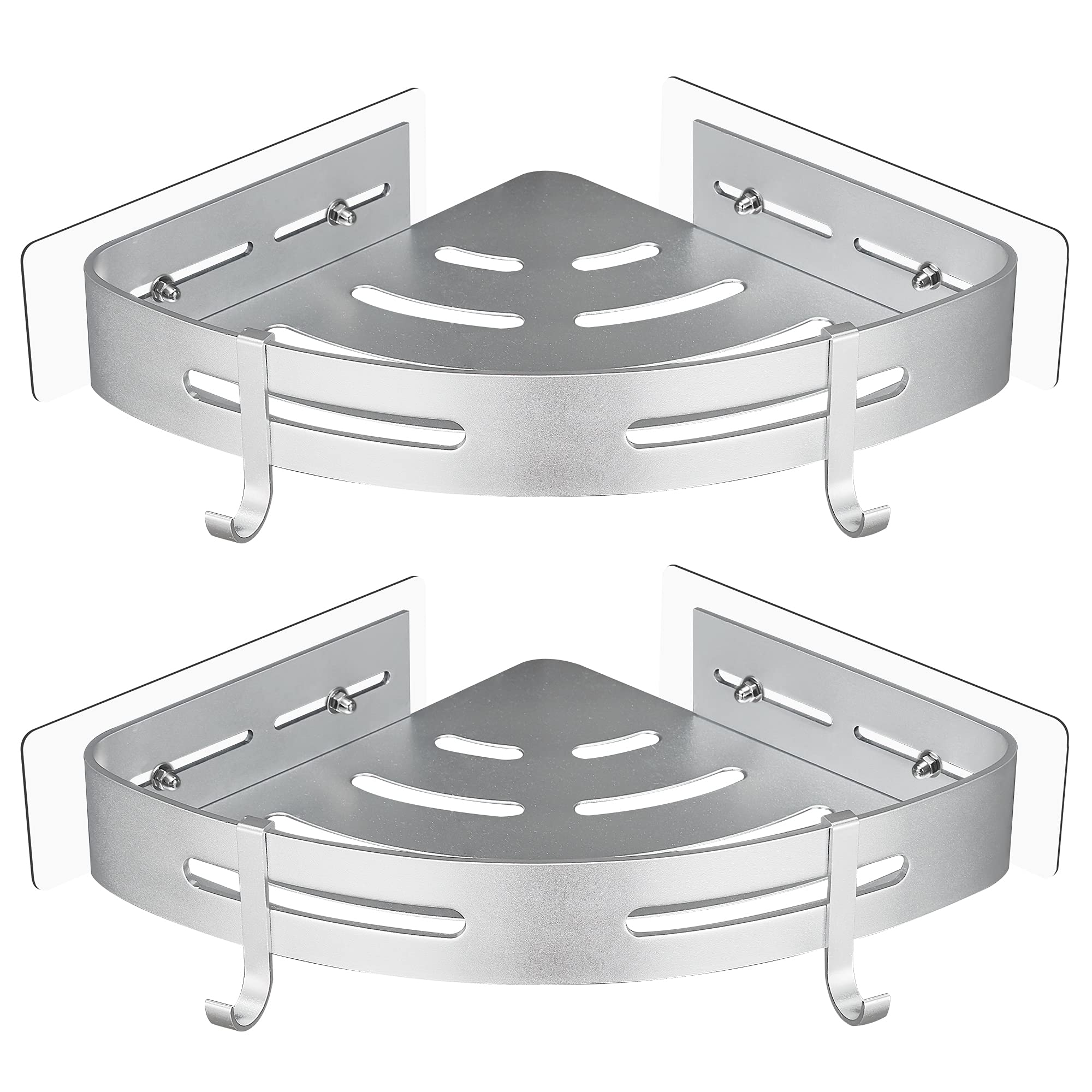 GRICOL Corner Shower Caddy – Rust-Proof Metal Shelf with 2 Hooks (Silver)