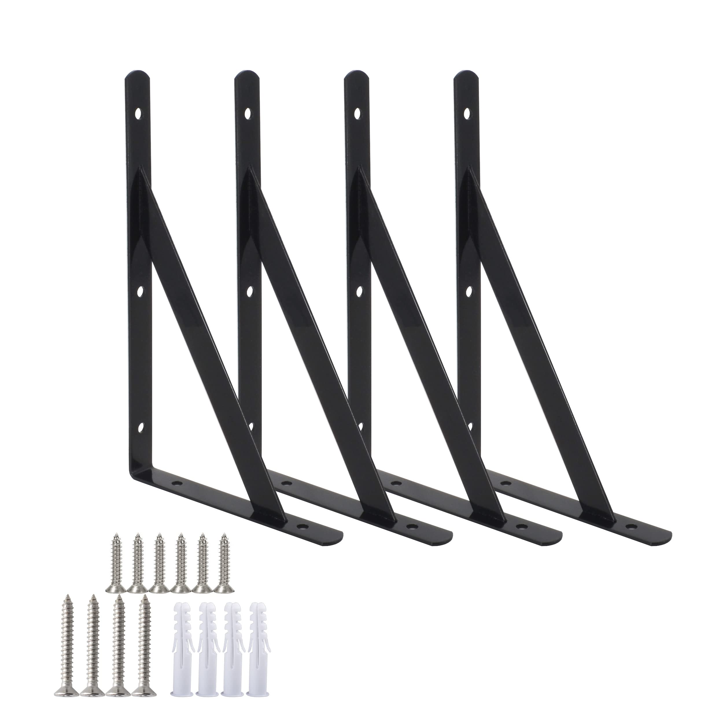 Jolof Store Heavy Duty Triangle Shelf Brackets | Black 12 Inch, 4 Pack