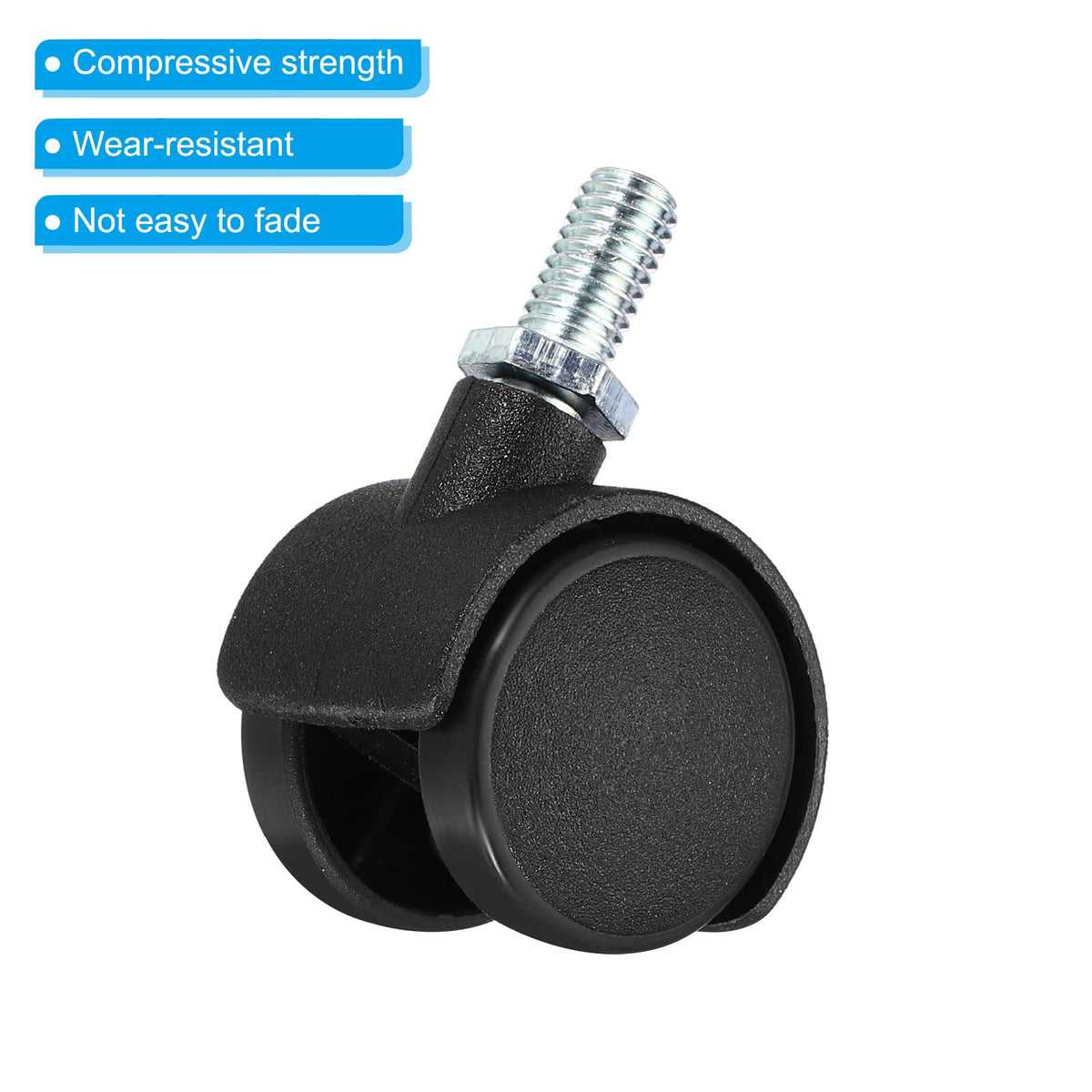 PATIKIL 1 Inch Swivel Casters, 6 Pack Nylon 360 Degree Threaded Swivel Stem Wheels Wire Shelving for Furniture Replacement, Black - image 4