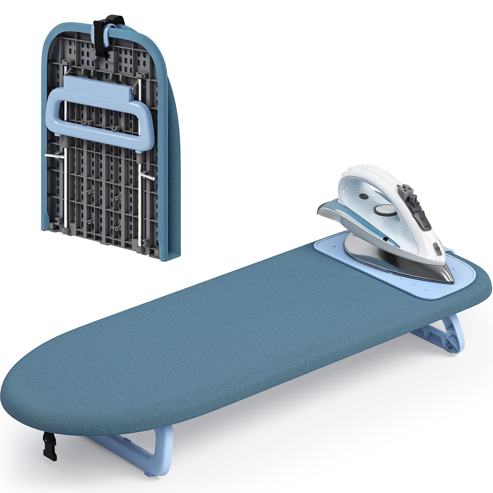 KINGRACK Tabletop Ironing Board – Foldable Mini Board with Iron Mat, Blue