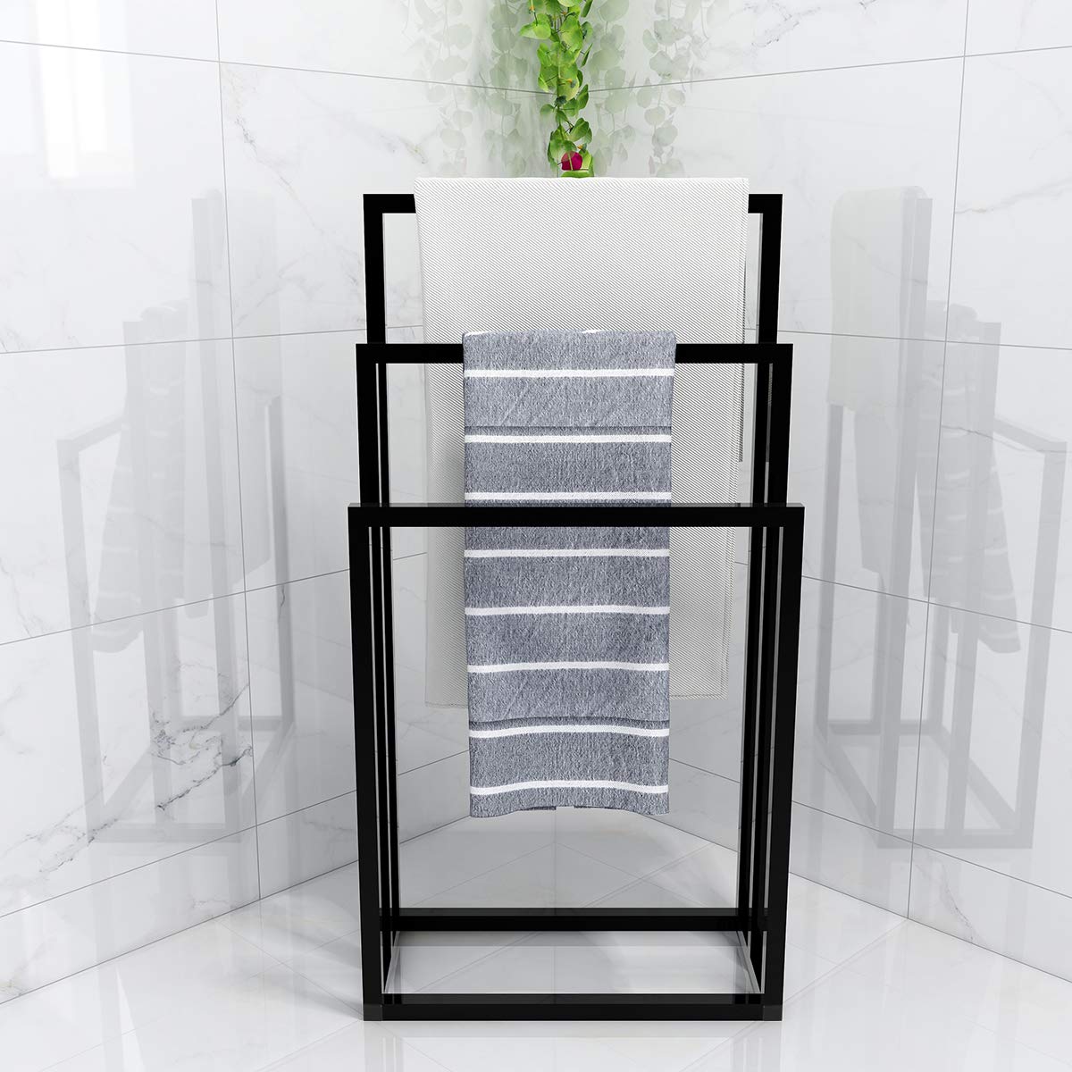 Freestanding Metal Towel Rack – 3 Tier Bathroom Storage, Black