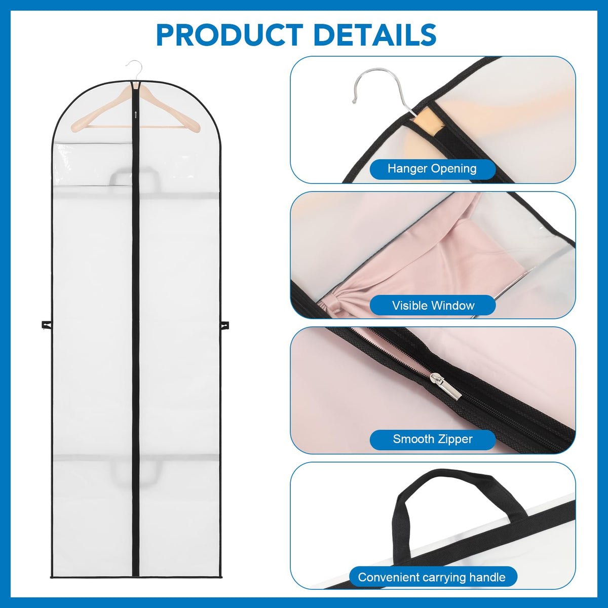 Dntorx 2PCS Long Dress Bags Covers PEVA Wedding Dress Bags 71in, White - image 3