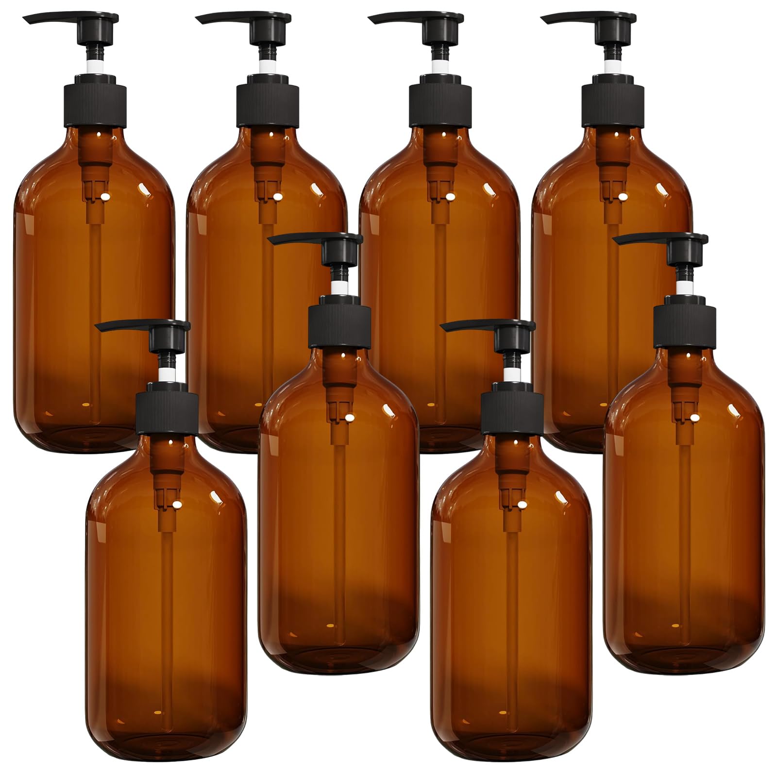 SENENQU 8 Pack 500ml Pump Bottle Dispenser | Dark Brown PET Plastic