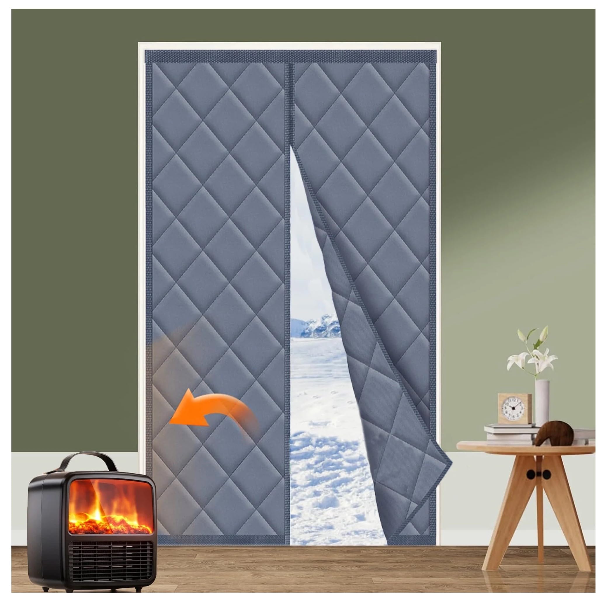 Homebay Magnetic Thermal Insulated Door Curtain – Oxford Fabric, 90x210cm