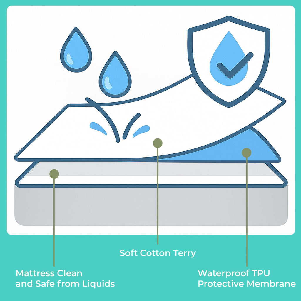 Single Waterproof Mattress Protector 90x190 cm Premium Cotton Terry Bed Cover with Elastic Straps Sheet Soft and Breathable Top Mattress Protector
