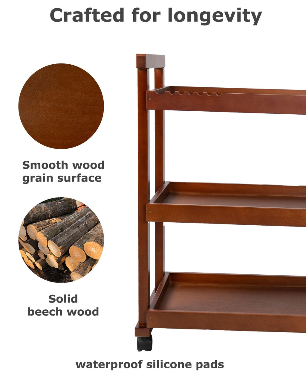DJAR Rolling Art Cart with Silicone Pad, Solid Beech Wood Utility Cart with Caster Wheels, for Adults, Artists Walnut, Basic - image 5