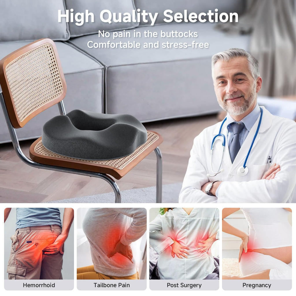 Benazcap Donut Pillow - Memory Foam Seat Cushion for Sciatica & Coccyx