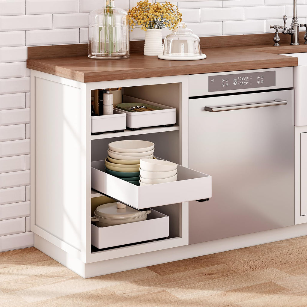 SOLEDI 3 Pack Pull Out Cabinet Organizer – Cream White Sliding Drawers