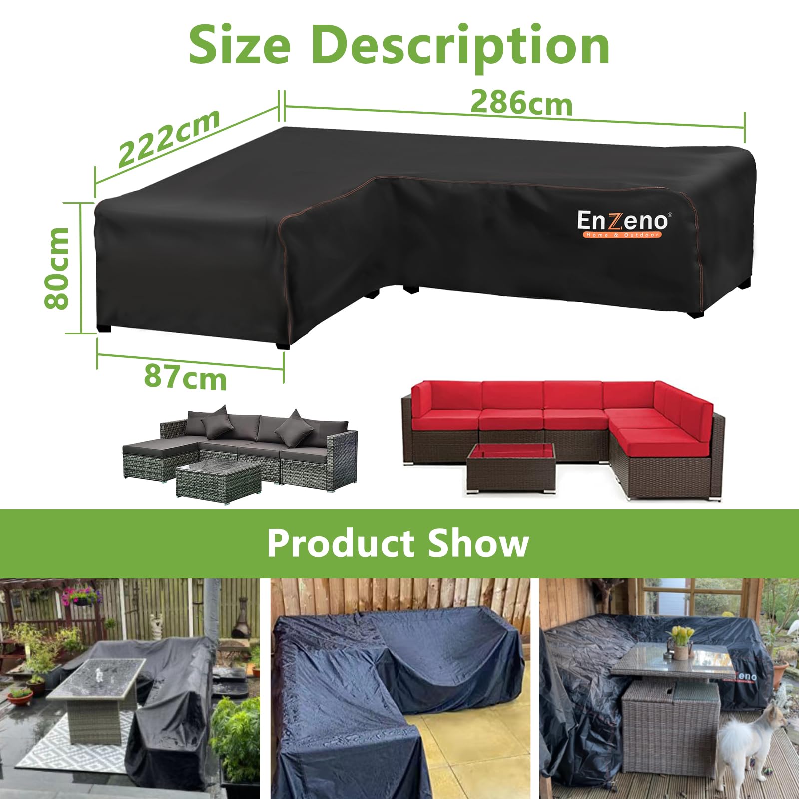 Enzeno L-Shaped Garden Furniture Cover – 420D Waterproof Oxford Fabric