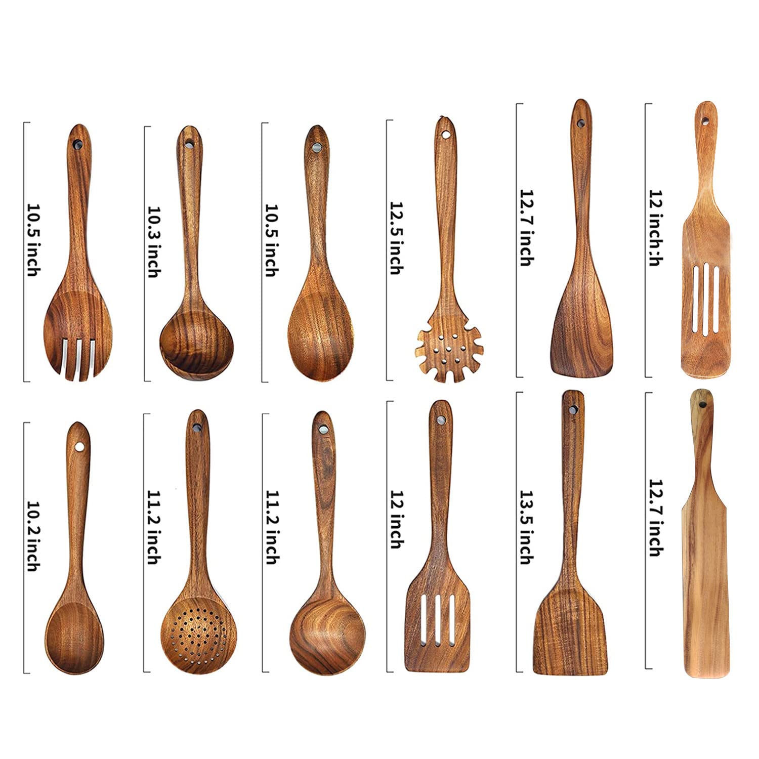BOKALAKA 12-Piece Wooden Spoons for Cooking – Natural Teak Utensils Set