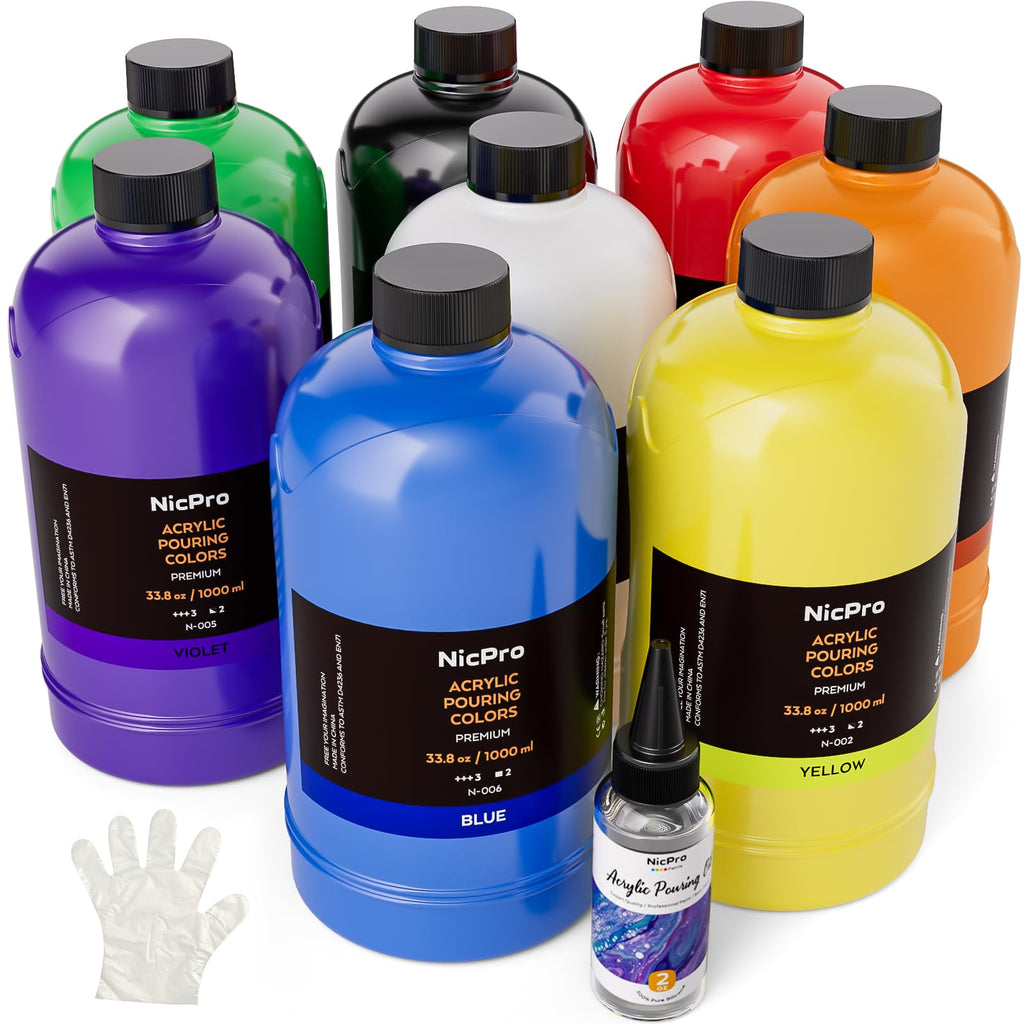 Nicpro 8 Color Bulk Acrylic Pour Paint Set - Premixed High Flow Art Kit