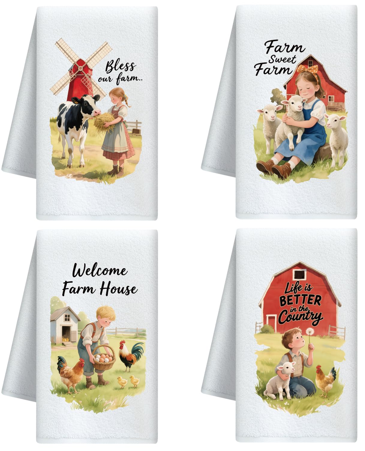 CUTHOLLOW Farmhouse Microfiber Kitchen Towels – Set of 4 Dish Cloths