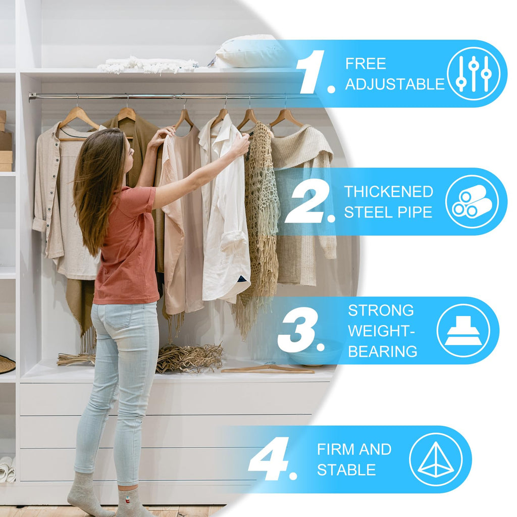 Wardlock 50-80 cm Extendable Stainless Steel Wardrobe Rail, Adjustable Clothes Rail Pole With U Shaped End Sockets. - image 2