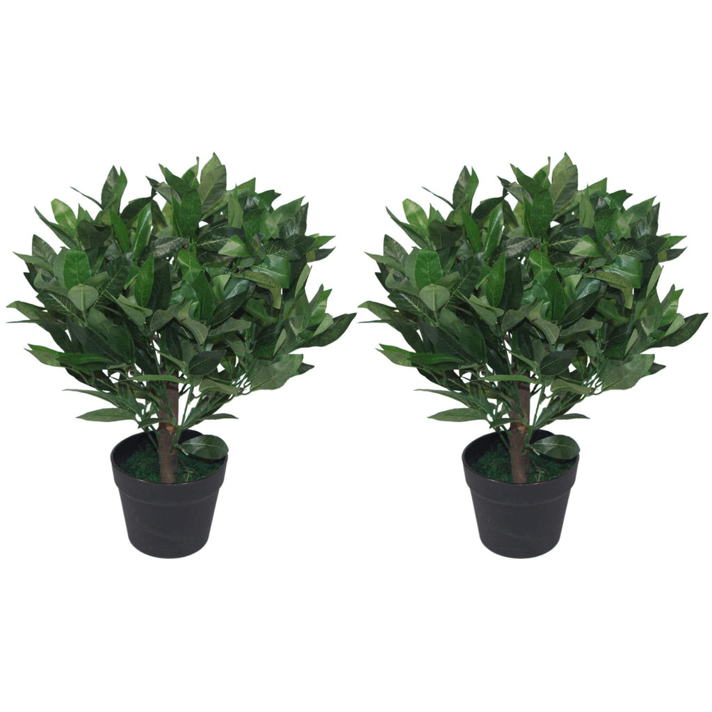Leaf Design UK Pair of Artificial Bay Topiary Ball Trees - Green, 50cm