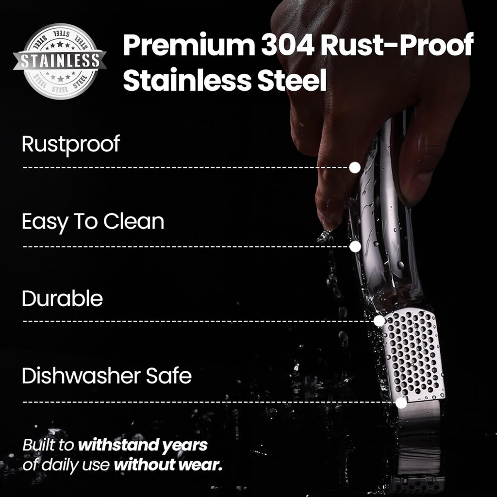 Stainless Steel Garlic Press with Coarse & Fine Handles