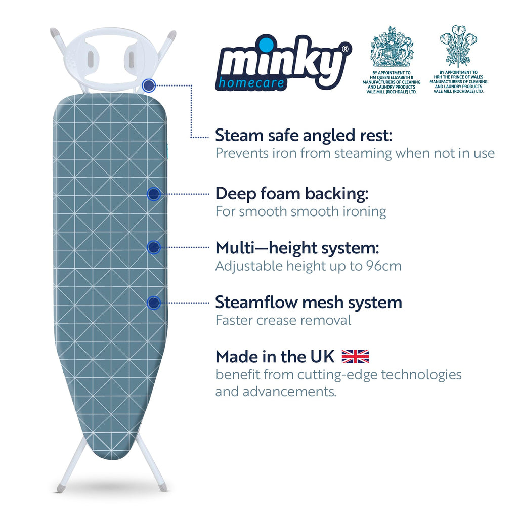 Minky Expert Ironing Board – 122 x 38cm Blue Patterned Laundry Board
