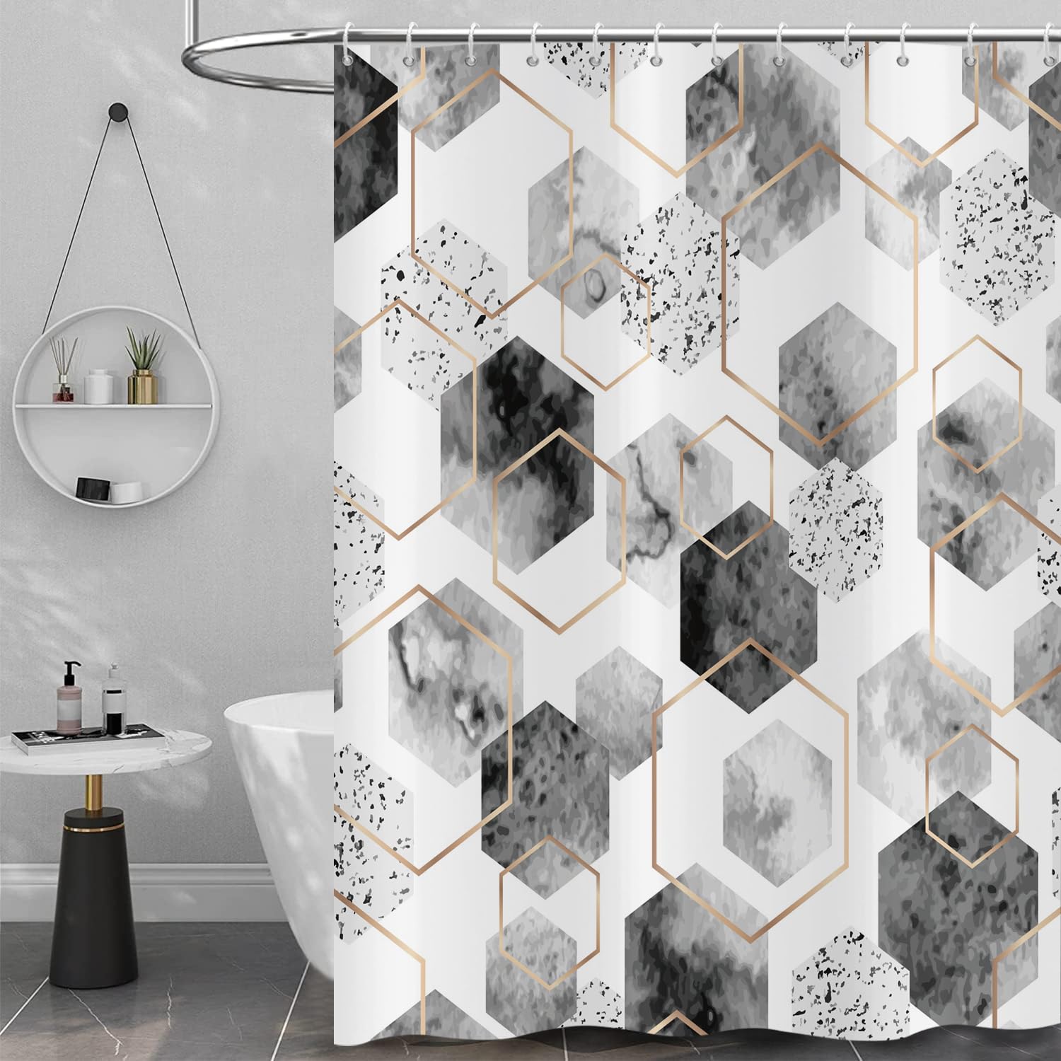 Hnmdmyi Grey Shower Curtain | Abstract Geometric Waterproof Polyester
