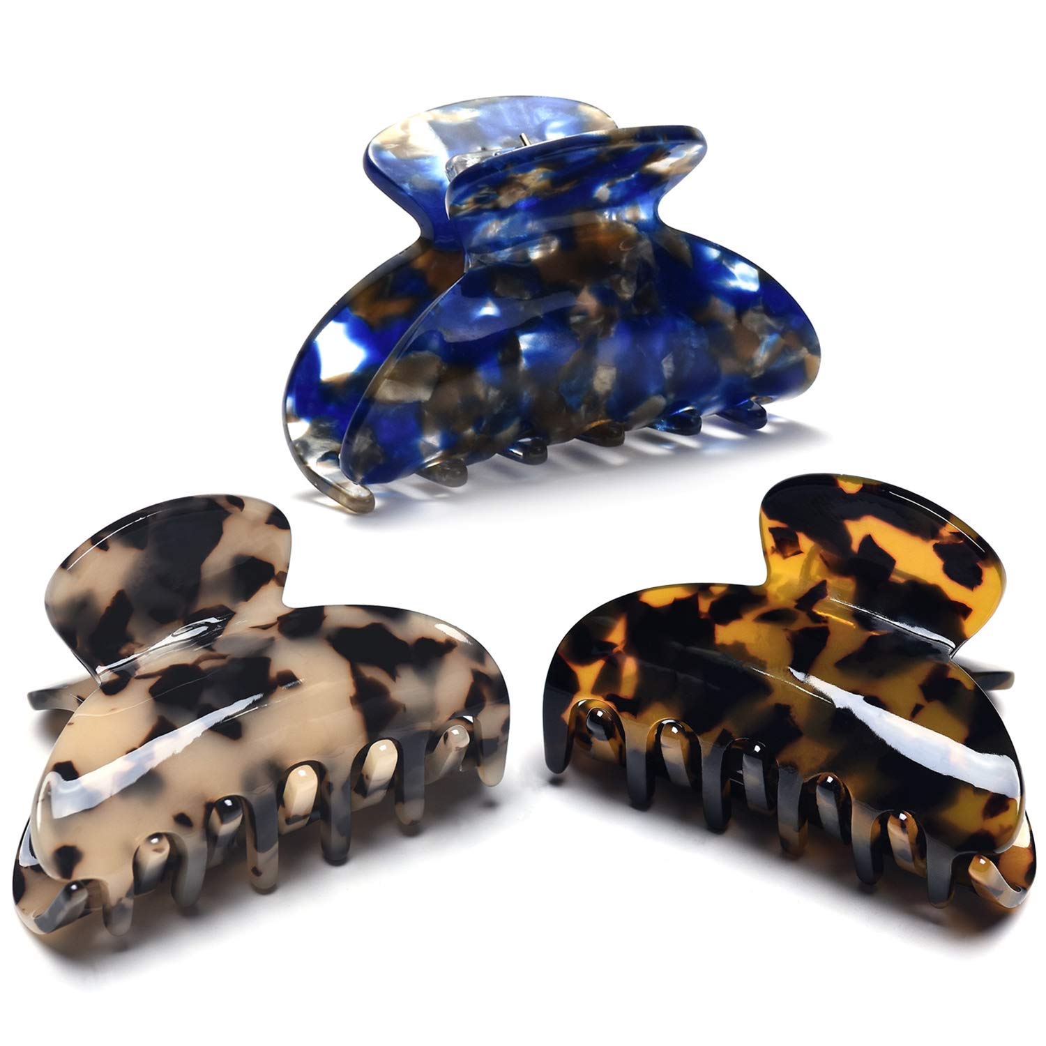 FSMILING Medium Tortoise Hair Claw Clips - Non-Slip Cellulose Acetate, 3 Pack