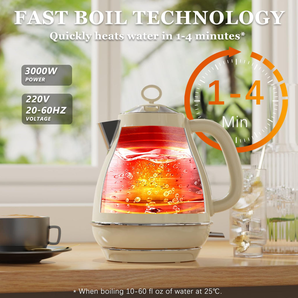Anfilank Electric Kettle – 1.7L Stainless Steel Fast Boil, 3000W, Cream