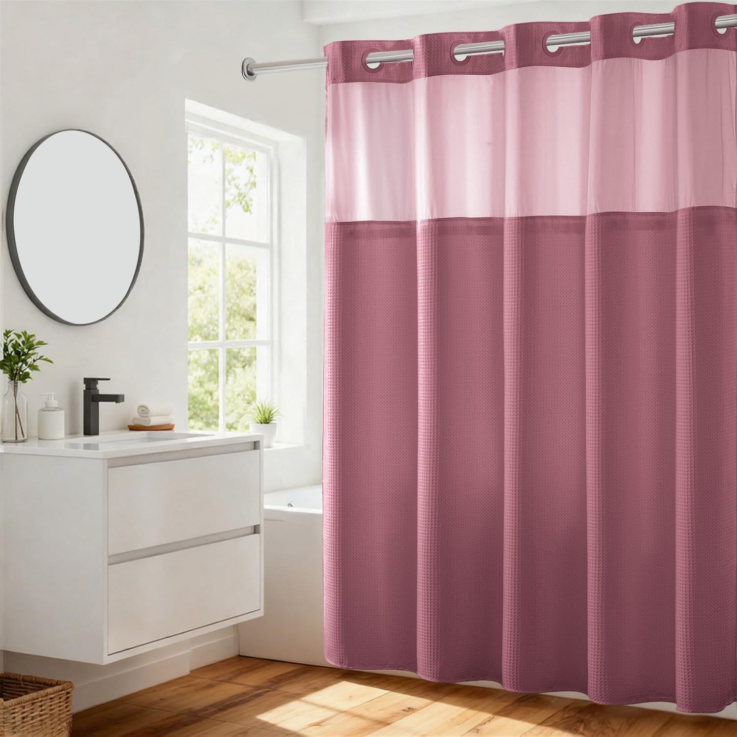 River Dream Waffle Weave Hookless Shower Curtain with Snap-in Liner