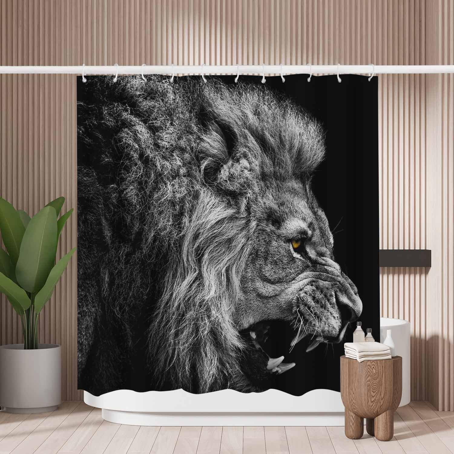 Black Lion Shower Curtain – Mold Resistant Polyester, 180x180cm