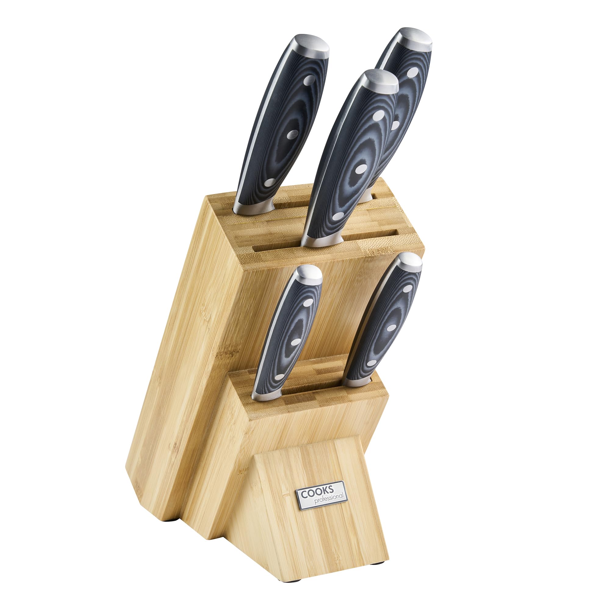 Cooks Professional 5 Piece Knife Set | Bamboo Block & Micarta Handles