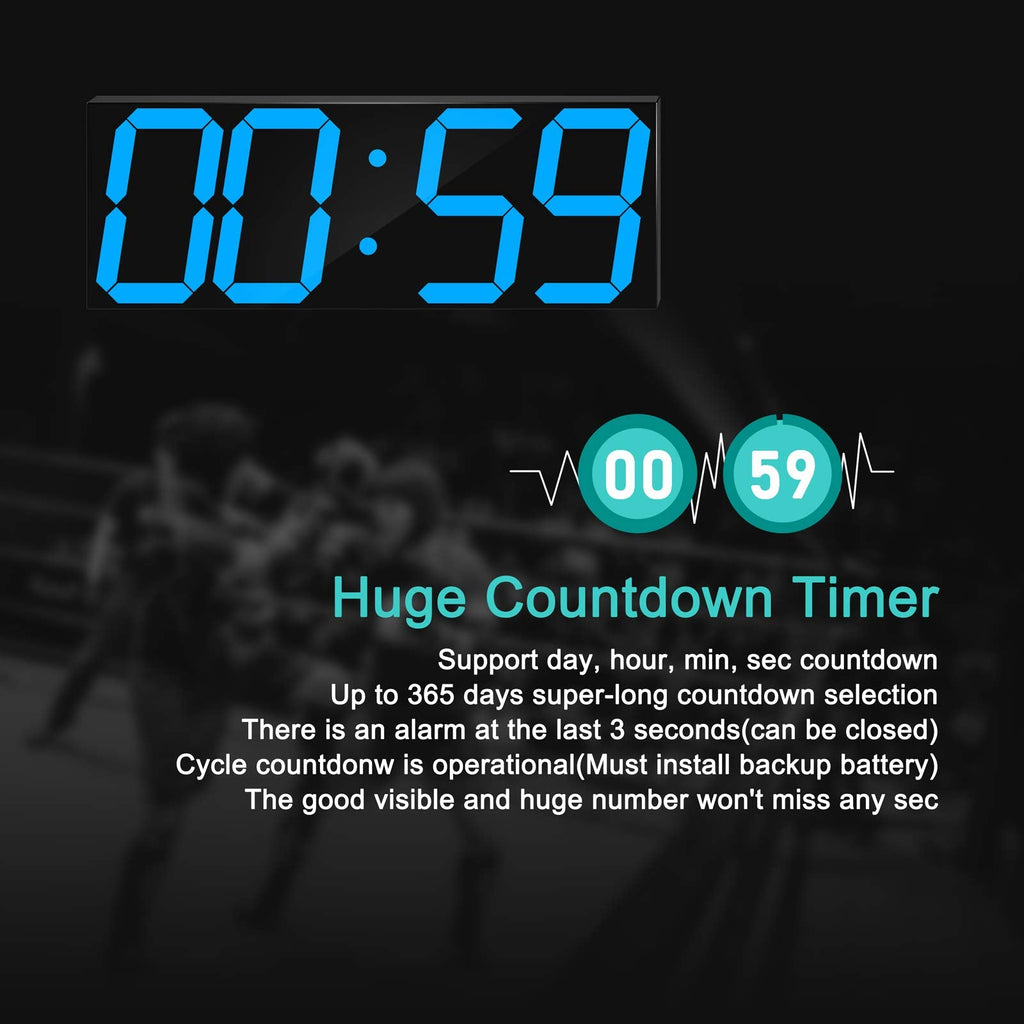 CHKOSDA 18" Large Digital LED Wall Clock with Countdown Timer – Ice Blue