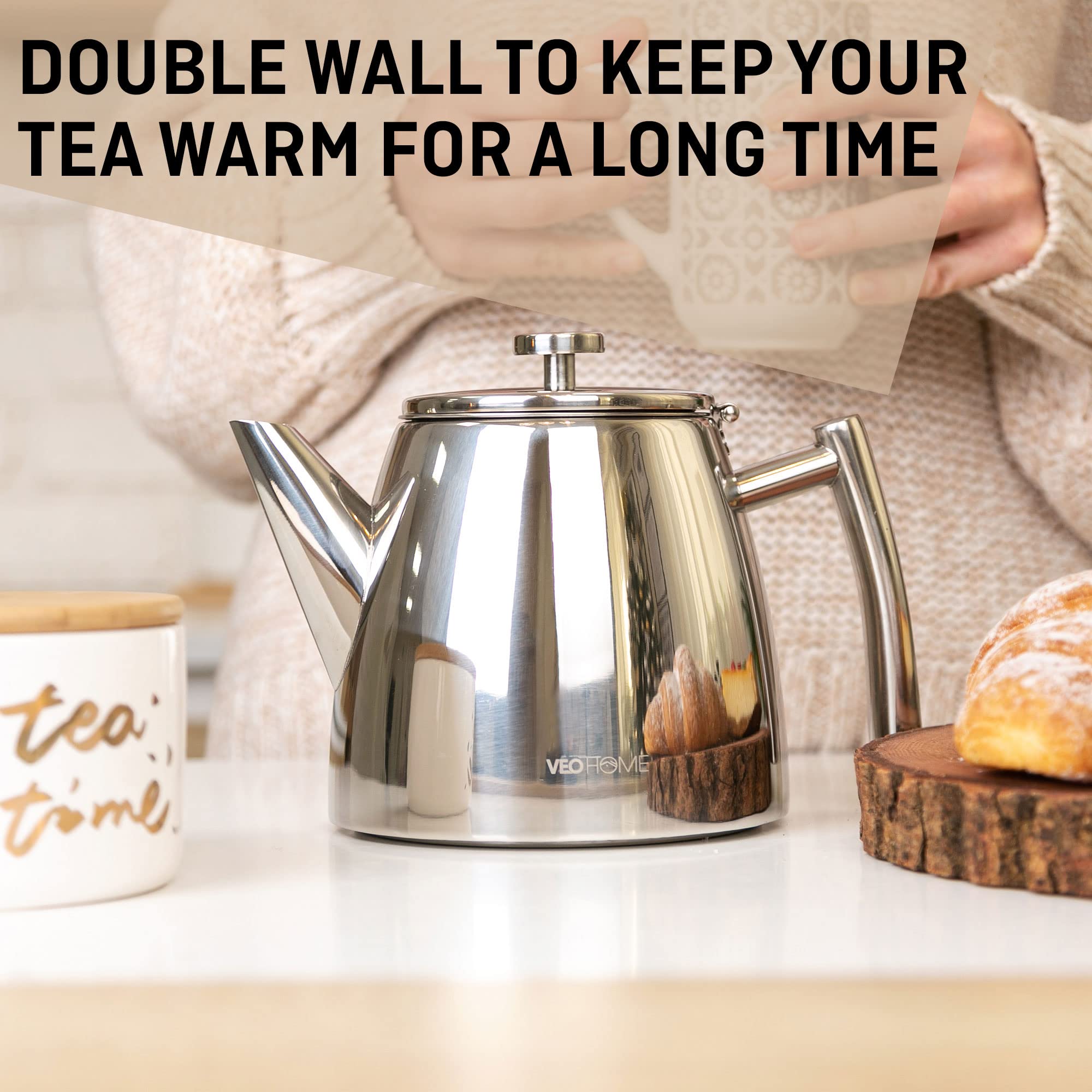 Stainless Steel Teapot | 1L Double Wall Insulated Infuser