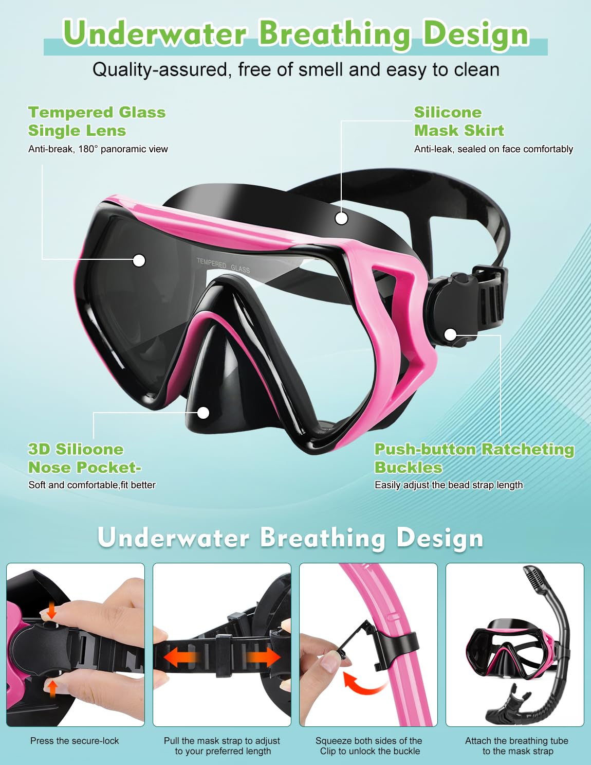 Hydomi Snorkel Set - 180° Panoramic Anti-Fog Mask with Dry Top Valve